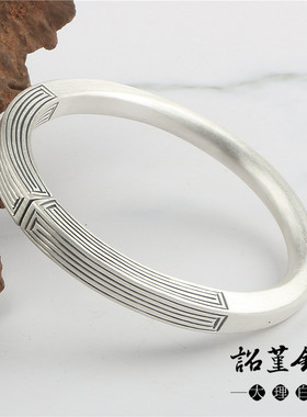 古法银手环定制免费刻字999银情侣手工回纹银手镯时尚简约爱轮回