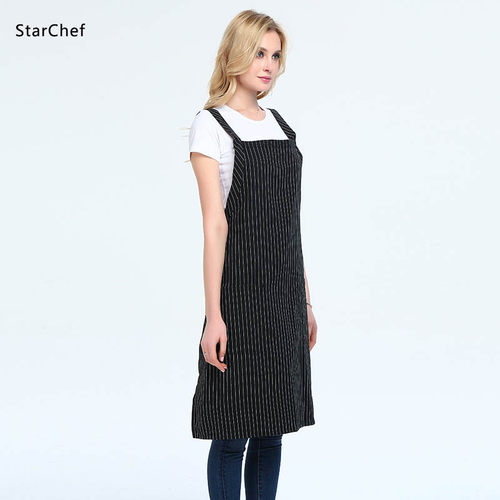 韩版时尚条纹围裙双肩背带交叉式挂脖围腰厨房餐厅工作服防污罩衣 - 图0