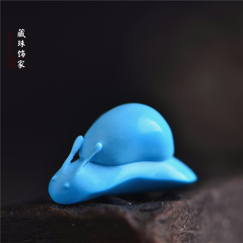 藏珠饰家 天然原矿绿松石苏工精雕吊坠 蜗牛 睡美人高蓝瓷松10 - 图0