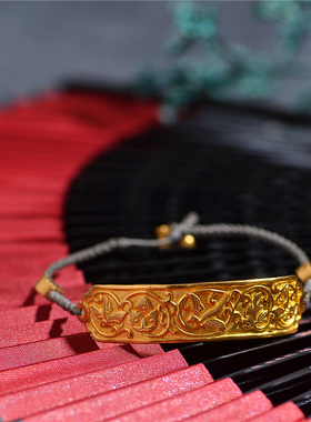 藏珠饰家 足金手工錾刻足金手工制作黄金 喜上枝头手链手绳女配饰