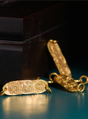 錾刻古法黄金十二生肖三合手牌