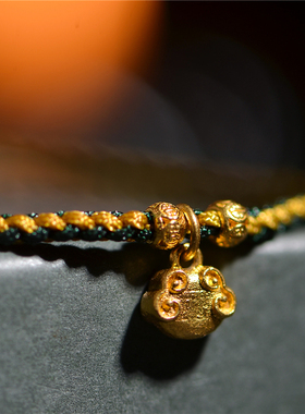 足金手工錾刻黄金平安锁