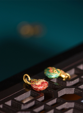 藏珠饰家 手工足金珐琅烧蓝吞金兽吊坠 宫廷手工古法黄金手链配件