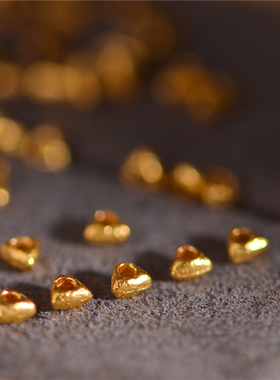 足金錾刻古法黄金三角隔珠小碎金