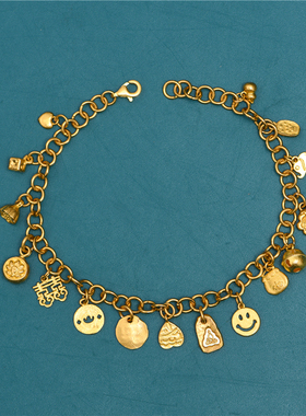 手工錾刻古法黄金多宝手链