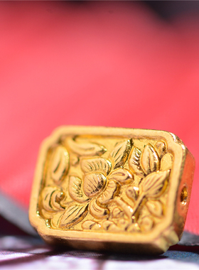 足金手工錾刻黄金莲花无事牌