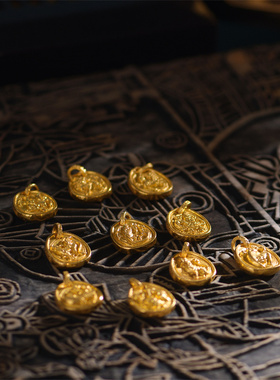 足金錾刻古法黄金山海灵系列吊坠