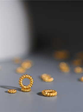 足金錾刻古法黄金甜甜圈麻花隔片