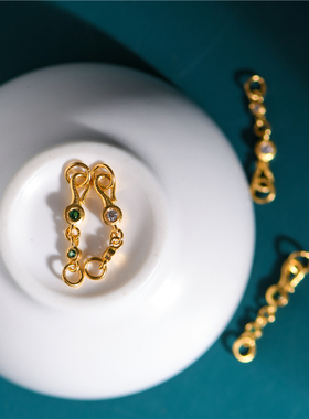 足金手工錾刻古法黄金镶嵌尾扣