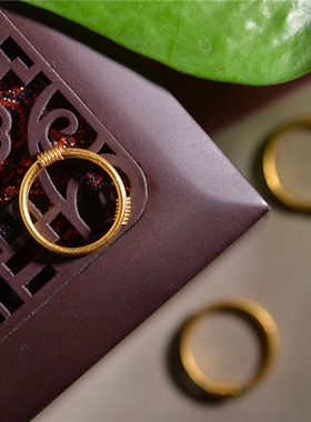 珠饰手工錾刻个性圈素足金