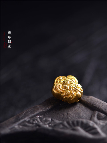 藏珠饰家 足金手工錾刻足金如意祥云背云古法黄金手链手串吊坠 - 图1