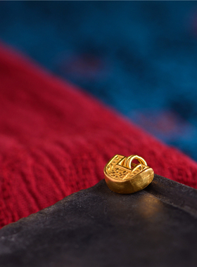 足金手工錾刻古法黄金双喜平安锁