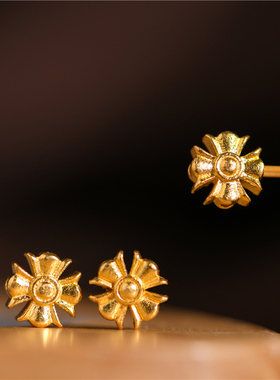 足金手工錾刻古法黄金十字小隔珠