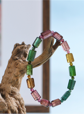 无优化碧玺多棱珠搭配999手工金