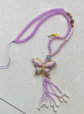 宋锦双面蝴蝶流苏毛衣链