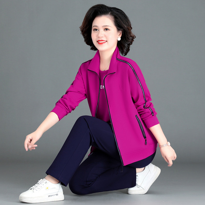 品牌中老年女装高档运动服套装秋季外套中年人妈妈时尚洋气春秋装