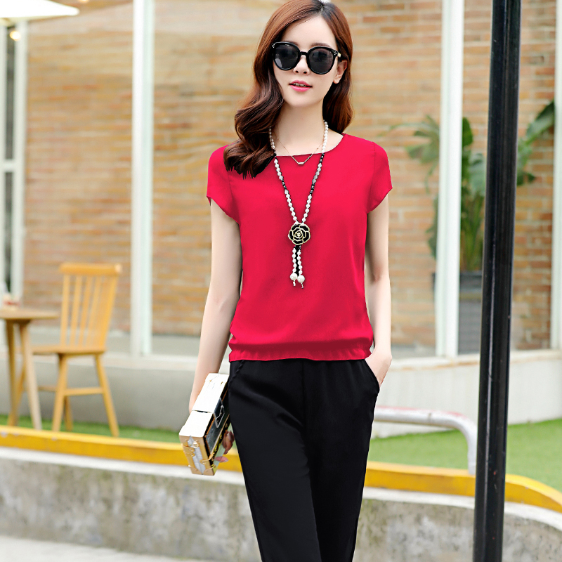 时尚雪纺套装女夏2018新款韩版夏季显瘦休闲