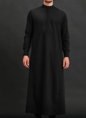 阿联酋男士长袍非洲阿拉伯民族服饰刺绣长袍长袖men's robe连体衣