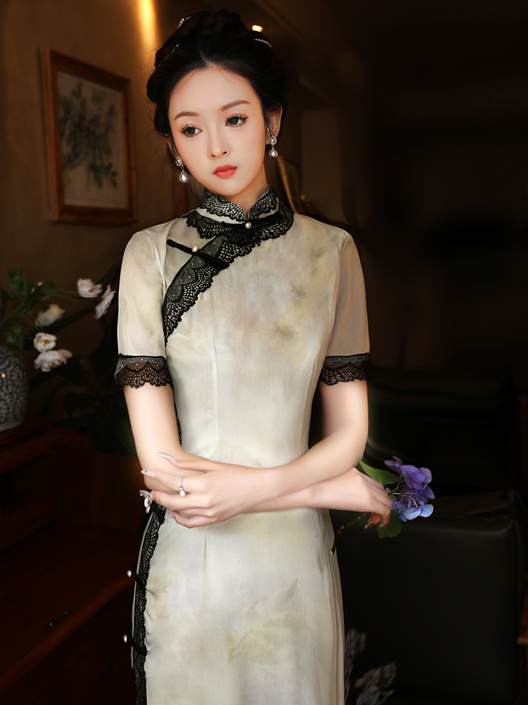 复古民国风旗袍2024新款女夏季老上海高端气质日常可穿长款连衣裙 - 图0