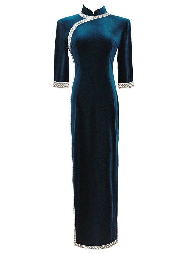 丝绒旗袍年轻款少女改良版连衣裙 阑桂羽旗袍