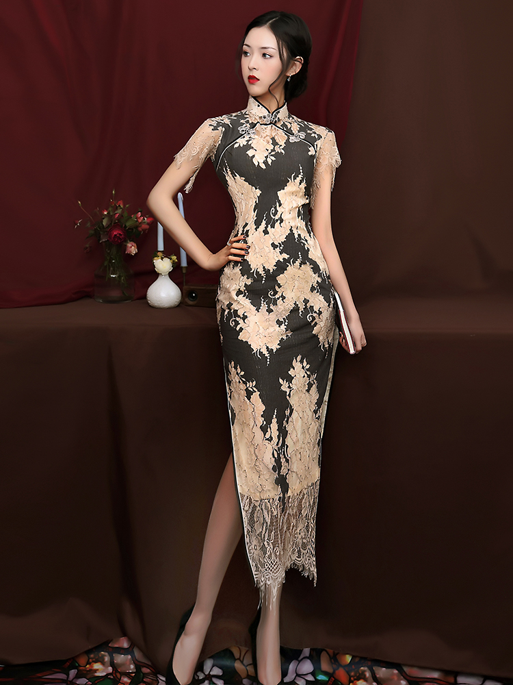 蕾丝旗袍年轻款少女气质长款连衣裙 阑桂羽旗袍