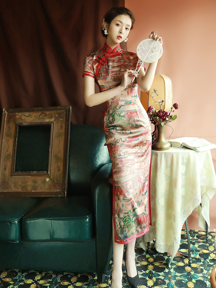 老上海旗袍复古中国风走秀连衣裙 阑桂羽旗袍