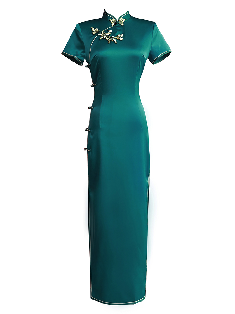 绿色旗袍2022年轻款少女复古连衣裙 阑桂羽旗袍