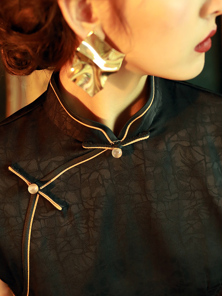 黑色旗袍改良少女年轻款复古连衣裙 阑桂羽旗袍