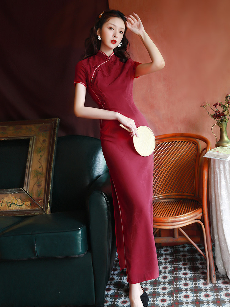 酒红色旗袍2020年新款气质女敬酒服 阑桂羽旗袍