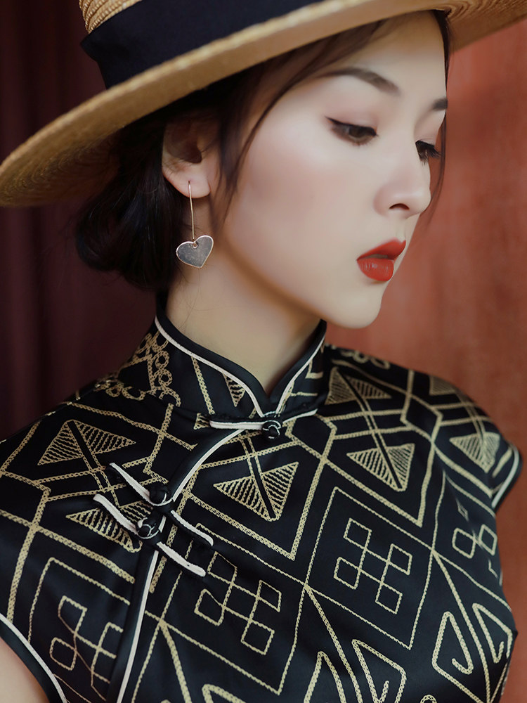 改良版黑色旗袍性感复古日常连衣裙 阑桂羽旗袍