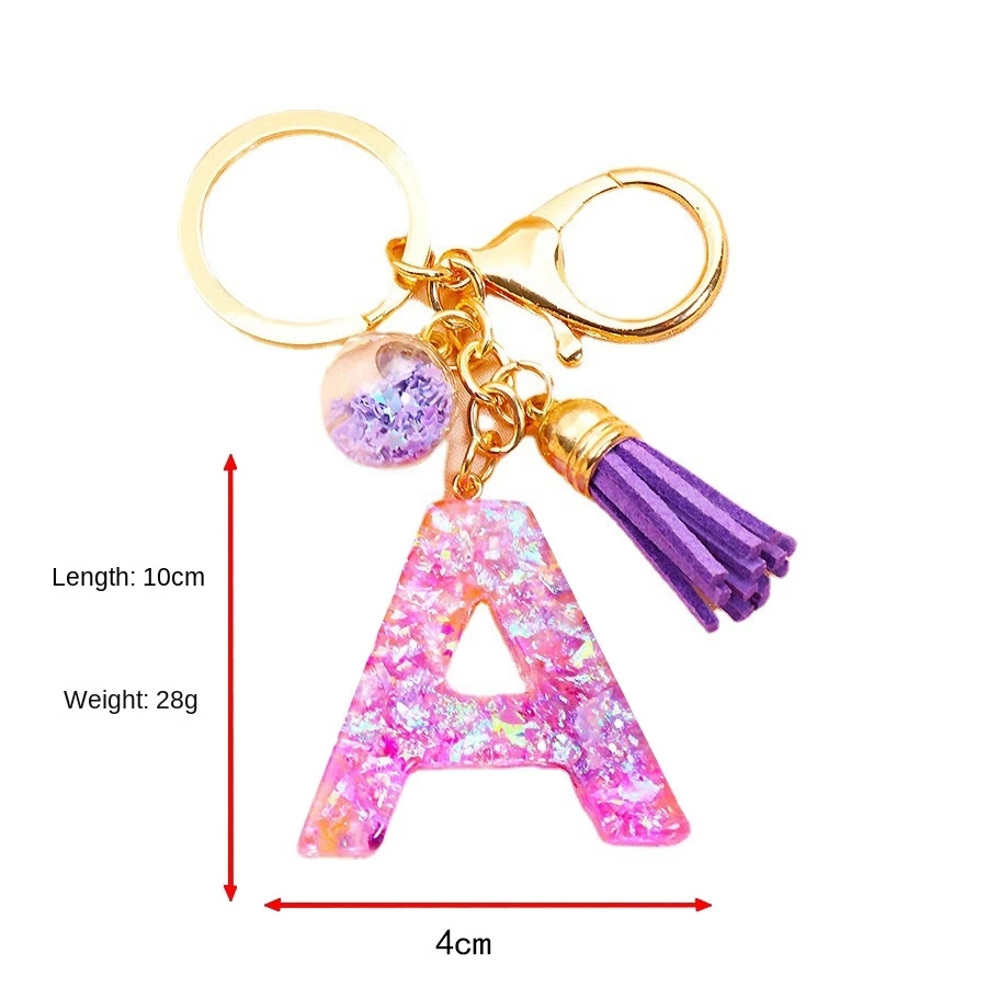 Trendy Resin Glitter Letter Keychain Colorful A-Z 26 Alphabe - 图0