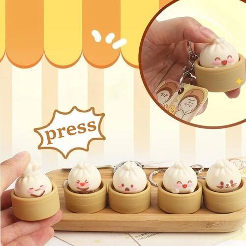 1-8PCS Cute Steamed Bun Squeeze Keychain Realistic Dimsum De - 图1