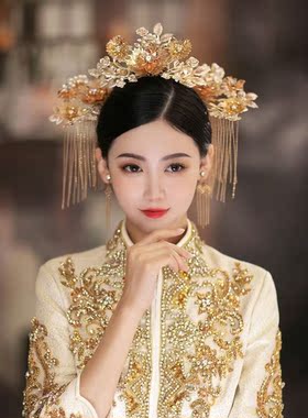 一诺新娘中式古装秀禾头饰龙凤挂头饰结婚当天结婚头饰秀禾古装