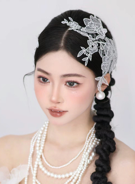 一诺新娘新款蕾丝发饰新娘结婚复古婚纱写真头饰旅拍晨袍造型盘发