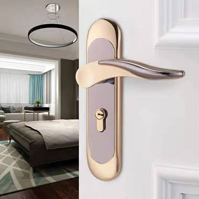 欧式静音门锁卧室客厅简约型门把手家用通用木门套装铝合金房门锁 - 图0