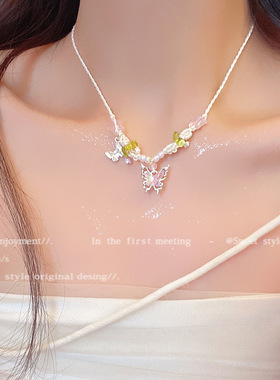 小红书爆款甜美气质串珠蝴蝶项链女轻奢小众百搭气质锁骨链颈链