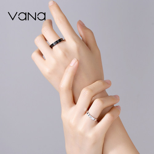 vana纯银情侣款黑色戒指男一对对戒轻奢小众设计生日礼物送女友 - 图1