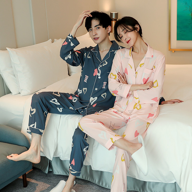 新款情侣男女爱心春夏短袖长裤睡衣 云之城睡衣/家居服套装