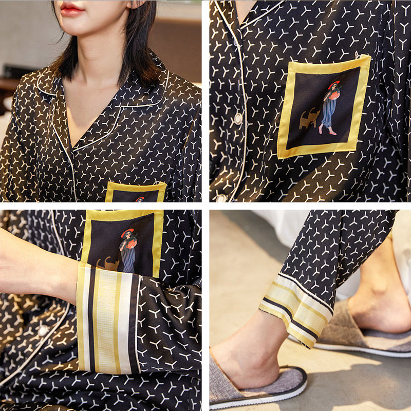 新款丝绸情侣春夏男冰丝长袖睡衣 云之城睡衣/家居服套装