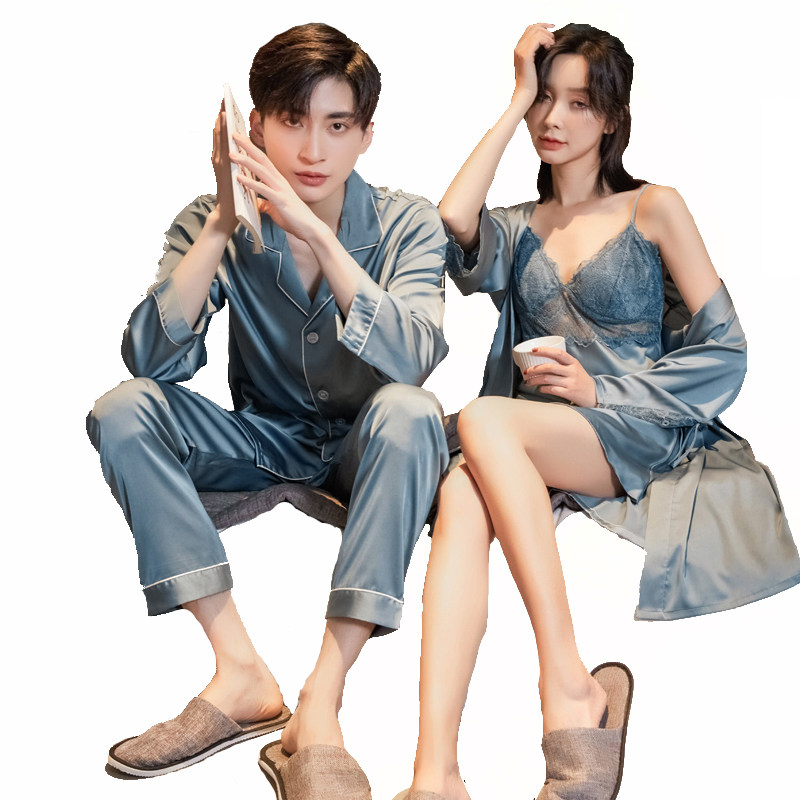 新款丝绸情侣缎面雪纺男士套装睡衣 云之城睡衣/家居服套装