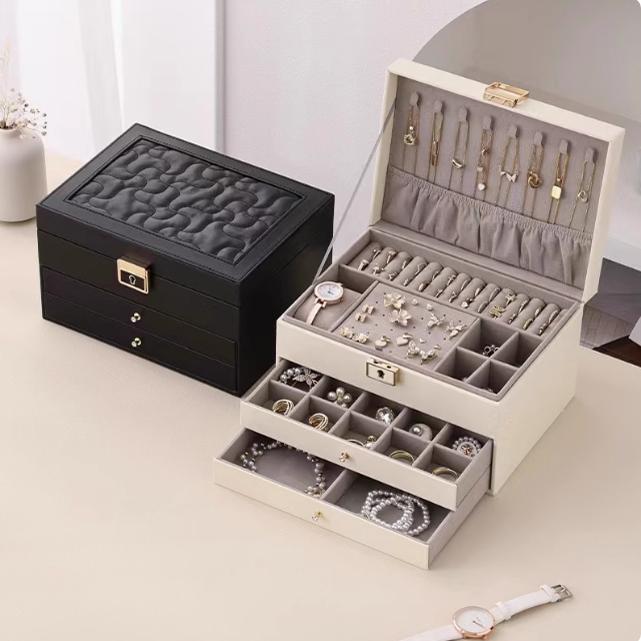三层首饰盒高级大容量珠宝饰品盒戒指项链耳环钉收纳箱新款轻奢 - 图1