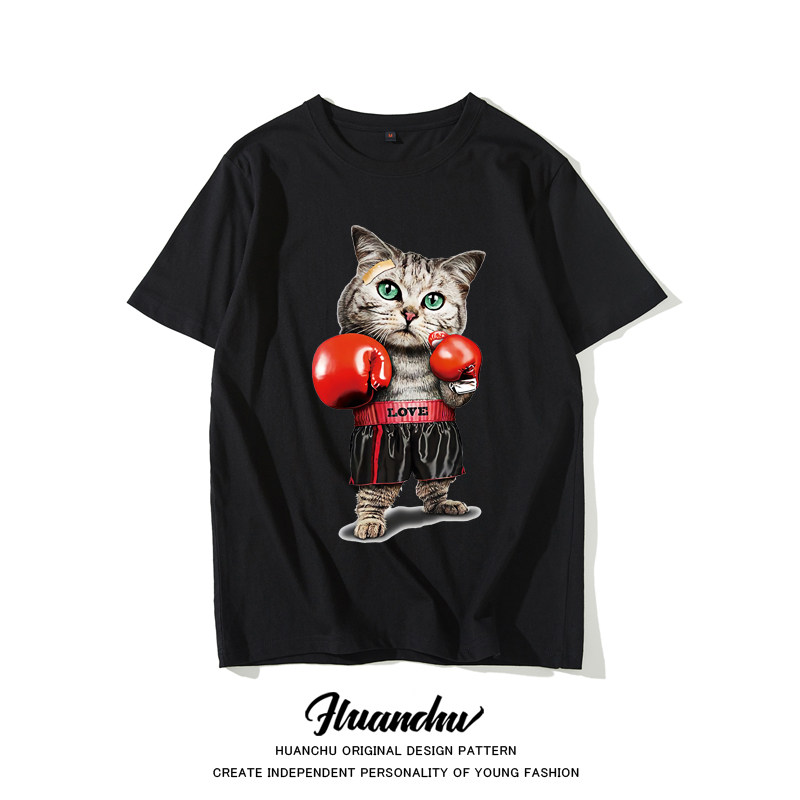 爱情公寓5张伟同款拳击猫灰色t恤 欢楚T恤