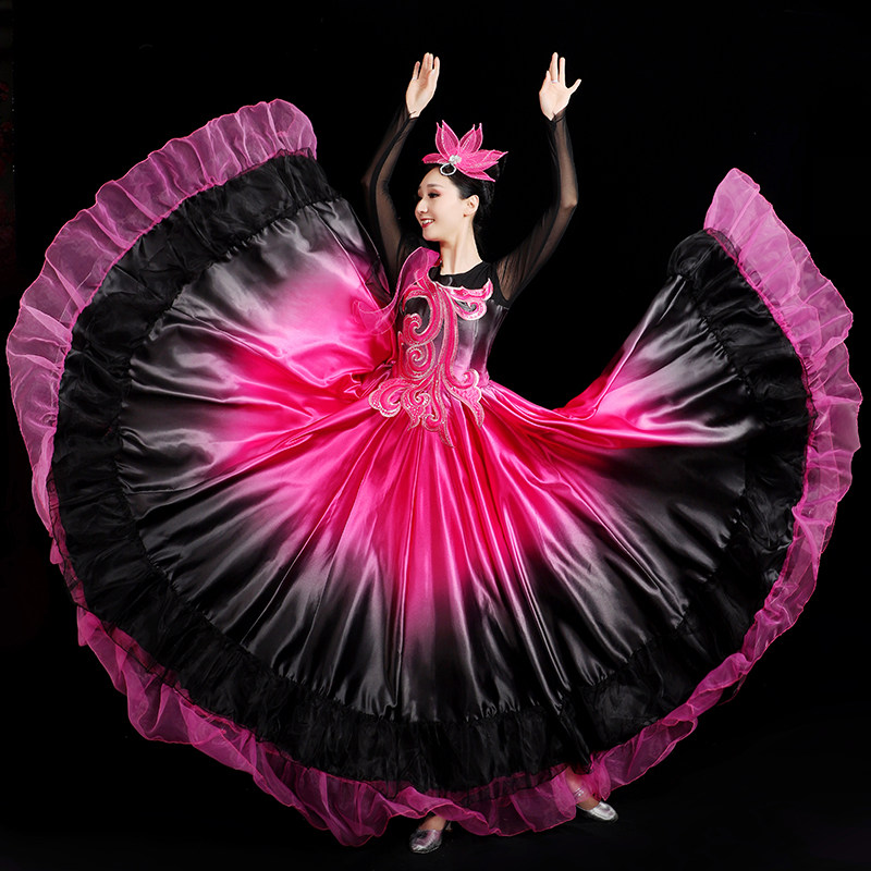 2020新款成人女过渡渐变色大摆裙 媚丽舞后民族服装/舞台装