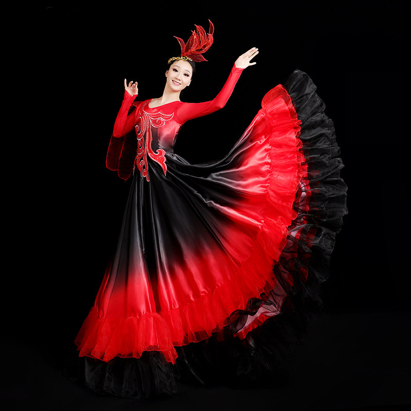 2020新款成人女过渡渐变色大摆裙 媚丽舞后民族服装/舞台装