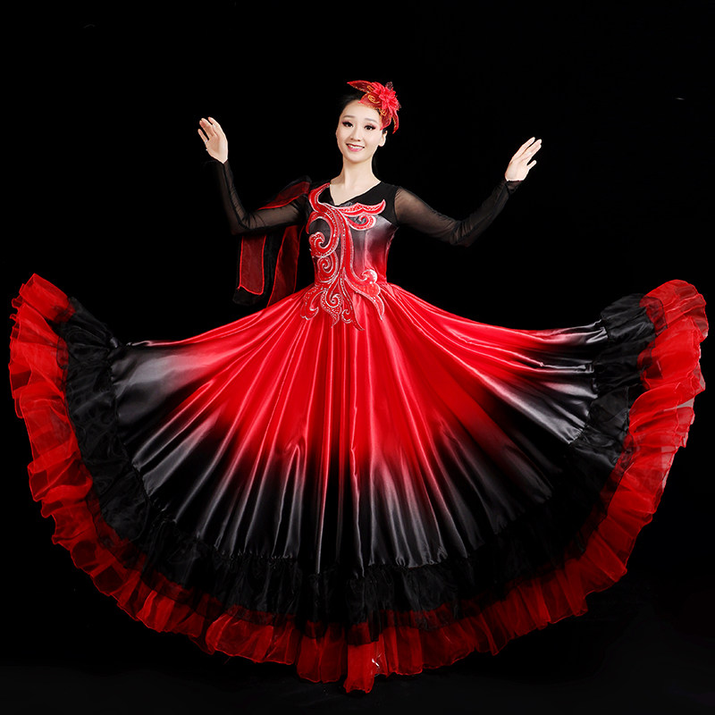 2020新款成人女过渡渐变色大摆裙 媚丽舞后民族服装/舞台装