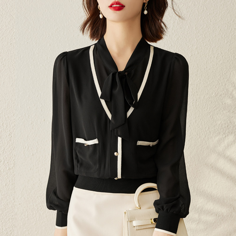 雪纺蝴蝶结女长袖2022新款洋气衬衫 真言衬衫