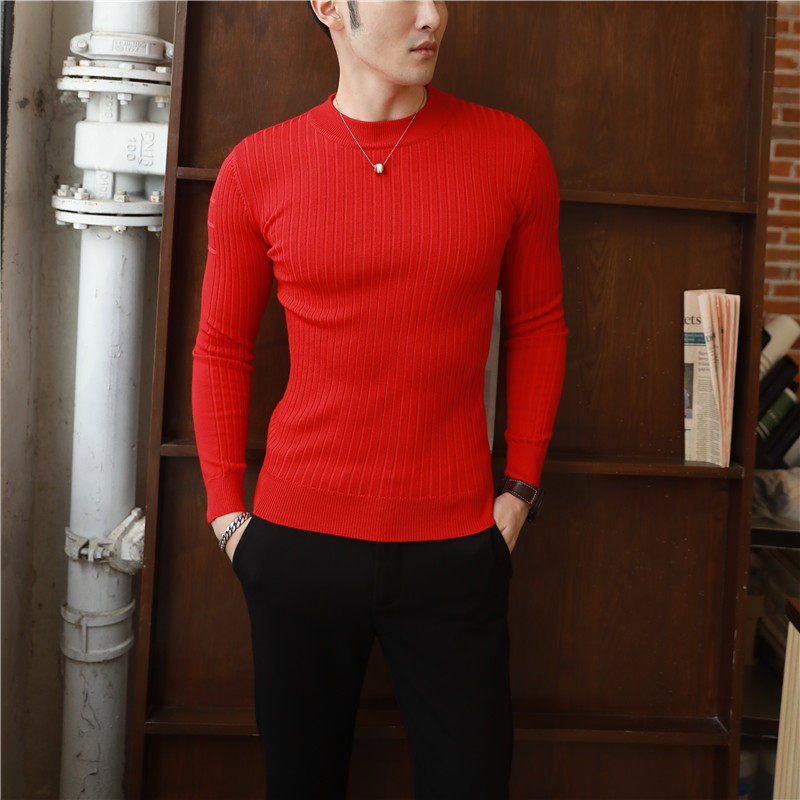 冬季韩版加绒加厚毛衣半高领潮男修身型男士长袖针织衫中领毛线衫,淘宝优惠券,粉丝福利购,淘宝优惠卷