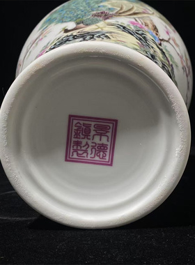 景德镇新款陶瓷花瓶粉彩富贵花鸟鱼尾赏瓶中式客厅插画高档大花瓶