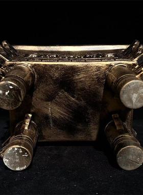 老瓷器古铜釉雕刻双耳陶瓷鼎供奉台插香炉文玩老货收藏中式小摆件