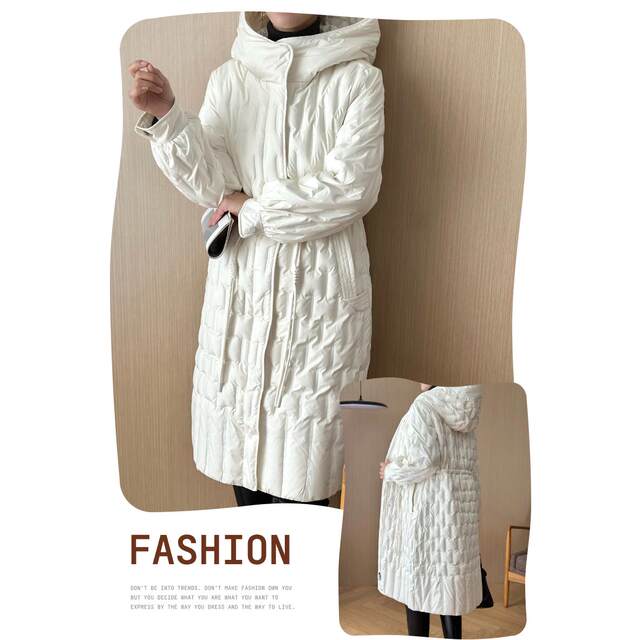 2024 New Winter Slim Fit Waist Down Jacket Long Hooded Down Jacket Women's Textured Lightweight Jacket